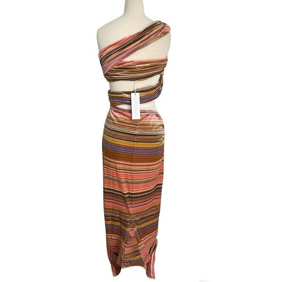 Ronny Kobo Multicolor Striped Velvet Cutout Midi Dress- Size L - Picture 5 of 8